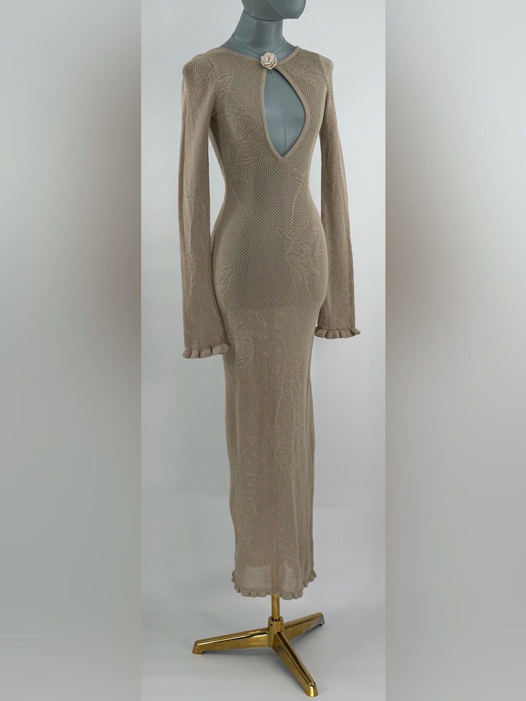 Mirror Palais Nwot Rose Pointelle Crochet Knit Dress, Kitten Grey - Sz Xs — image 3 of 8